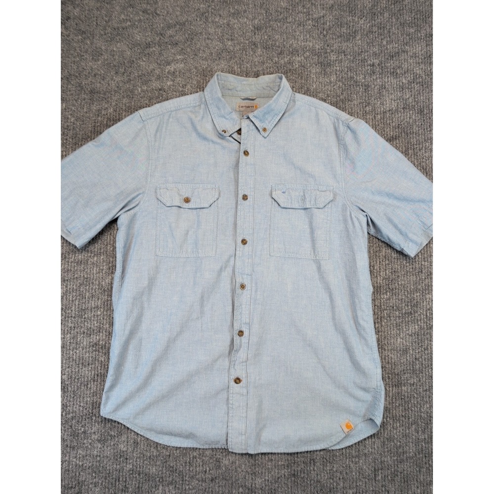 Carhartt Men's Relaxed Fit Short Sleeve Button Down Shirt Blue Large Workwear